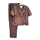 Sag Harbor Pant Suit Womens Size 16 Brown Beaded Short Sleeve Polyester Top Pant