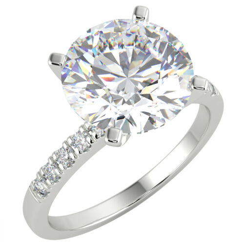 3.51 Ct Round Cut VS1/E Solitaire Pave Diamond Engagement Ring 14K White Gold