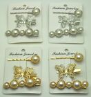 3 Piece  silver/2 &gold/2 pearl encrusted hair clips bobby pins accessproes lot
