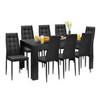 9 pcs Dining Set Wood Table and 8 Fabric Chairs Home Kitchen Modern Furniture