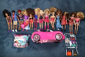 Huge Mattel Barbie Lot 13 Dolls w Lots of Clothes Shoes Accessories Glitter Car