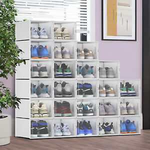TAUS 24Pcs Shoe Storage Boxes Foldable Clear Home Organizer Sneaker Container XL