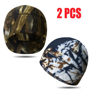 2 Pack Camo Fleece Lined Beanie Winter Lining Fleece Hat for Winter Cold Weather
