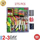 275 PCS Set Fishing Tackle Box Full Loaded Accessories Hooks Lures Baits Worms