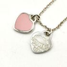 TIFFANY & Co. Return to Mini Double Pink Heart Enamel Pendant Necklace excellent