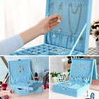 Women Jewelry Box Organizer 2 Layer Blue Faux Velvet Storage Case with Lock