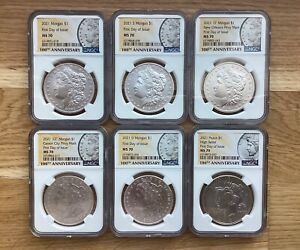 2021 Morgan & Peace Silver Dollar 6 Coin Set MS70 - First Day of Issue