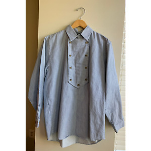 Blue White Frontier Classics Striped Chambray Western Bib Shirt Men's Small