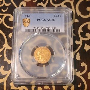 1913 2 1/2 Gold Indian PCGS AU55 Quarter Eagle