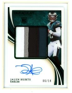 JALEN HURTS 2020 IMMACULATE COLLECTION ROOKIE PREMIUM PATCH AUTO 06/14 RPA