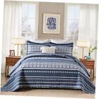 New Listing Quilt Set,100% Cotton Bohemian Bedspread Boho Quilt Size Navy Queen Navy White