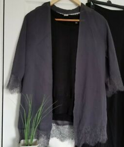 Divided H&M Gray Sheer Open Front Jacket/Cardigan Lace Trim 3/4Sleeve Top Size 4