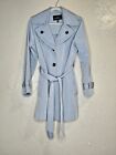 London Fog Women's Trench Coat Belted  Removable Hood Size Large Light Blue