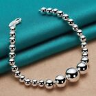 925 Sterling Silver Smooth Bead Ball Chain Bracelet 7.5'' long lobster closure