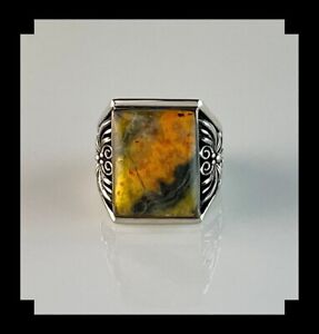Sterling and Bumblebee Jasper Men's Ring Size 12 1/2