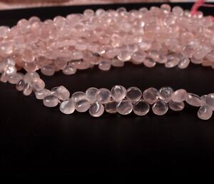 Rose Quartz smooth Heart Shape Beads, 6-8 mm Gemstone Briolette, 30 Pcs Strand