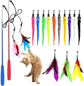 Cat Toy Wand, Retractable Cat Feather Toys and Replacement Refills with Bells, I