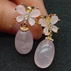Natural Rose Quartz Egg Drop Pink Crystal Butterfly Stud Earrings cute for women