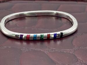 “Mexico” STERLING SILVER Multicolored Stone Bangle Bracelet “Beautiful” TCH-13🌈