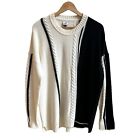 CAbi Black and White Line Up Sweater 4468 Round Neck Womens Size L Classic