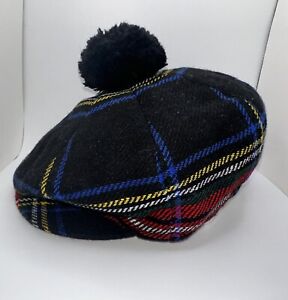 Vintage Hector Russell Kiltmaker Tam O Shanter Black Stewart Wool Plaid Hat