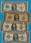4- $1.00 1923 SILVER CERTIFICATE  BLUE SEALS  DAMAGED CULL  LOT