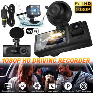 Car Dash Cam Wifi Dual Lens HD 1080P Front/Rear/Inside Video Recorder G-Sensor