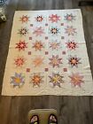 Antique Sun&Star Quilt Bedford Pa. 85” X 70” Very Early Hand Stitched