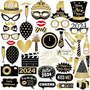 46Pcs New Year Photo Booth Props 2024 New Years Photo Props Happy New Year De...