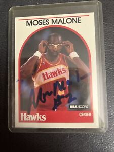 AUTOGRAPHED 1989-90 Hoops Moses Malone Basketball Card #290 RARE Auto