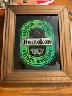 Vintage HEINEKEN Lager Beer Sign Green Foil Art w/Wood Frame 11.5x13.5