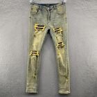 Serenede Jeans Men 34 Yellow Distressed Skinny Cathedral Rock Jeans Actual 33x31