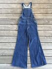 Vintage LEE Bib Jeans 32x30 Overalls Blue Denim Dark Wash Zipper Fly Flare Rare