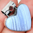 Heart - Blue Lace Agate & Garnet 925 Sterling Silver Pendant Jewelry P-1300