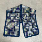 Vintage Knit Mexican Poncho Handmade Blue Blanket Serape One Size