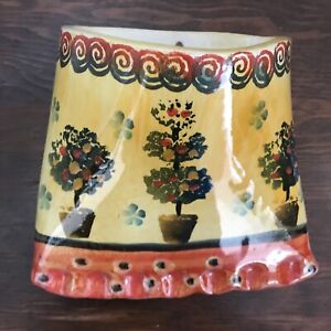 New ListingPotted Plants/Trees/Shrubs Hand Painted Wall Pocket Vase -Italy -Italian Pottery