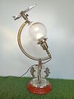 Antique Glass Ball Airplane Top Table Lamp on Lion Nautical Compass Round Base