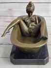 Signed Preiss Lost Wax Nude Lady in Hot tub Bronze Sculpture Marble Statue Deco