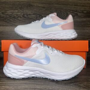 Nike Women's Revolution 6 White Pink Blue Pastel Athletic Running Shoes Sneakers