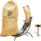 Trondebal Large Viking Drinking Horn with Stand, 15-20 Oz Natural Ox Horn | Uniq