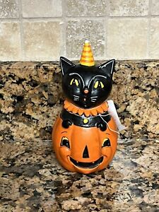 Johanna Parker Halloween Figurine Black Cat  In A Pumpkin PEEK A BOO