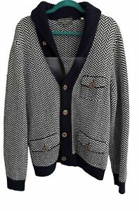 Paisley & Gray Men’s Navy Blue  Herringbone Cardigan Slim Fit Sweater, XL