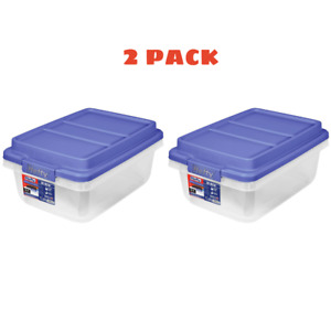Set Of 2 Plastic Tote Box Storage Containers 18 Qt Clear Stackable Bin With Lid