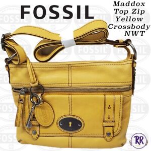 Fossil Maddox Yellow Top Zip Yellow Leather Crossbody Purse NWT Flaw