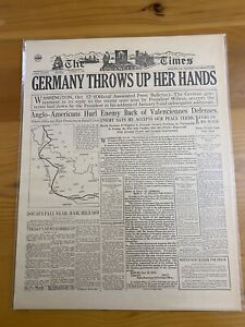 VINTAGE NEWSPAPER HEADLINE ~1st WORLD WAR 1 GERMAN ARMY SURRENDERS WWI ENDS 1918