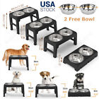 Elevated Dog Bowl Pet Feeder Stainless Steel Raised Food Water Stand + 2 Bowls