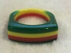 Lucite Striped Green Yellow Red Black Ring Size 9