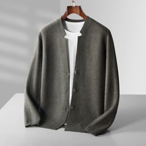High end casual 100% cashmere cardigan men's sweater solid color knitted V-neck