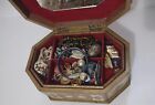 Gilded Wood Jewelry Box Filled With Mostly Vtg Jewelry, Enamel, Pearl, Cameos ++