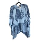 Chicos Poncho Wrap Beaded Floral Paisley Blue One Size